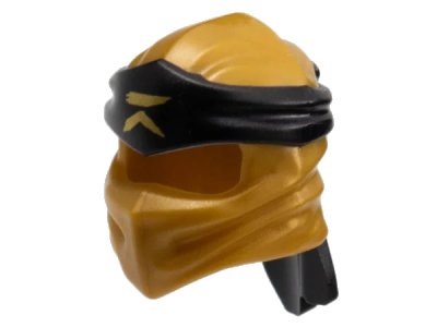 LEGO onderdeel Minifigure, Headgear Ninjago Wrap Type 4 with Molded Black Headband and Printed Gold Ninjago Logogram Letter R Pattern (40925pb24)