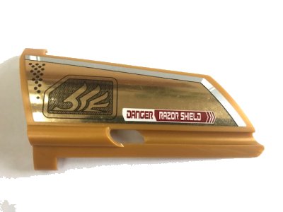 LEGO onderdeel Technic, Panel Fairing #21 Large Long, Small Hole, Side B with Quad Wing and 'DANGER RAZOR SHIELD' Pattern (Sticker) - Set 7714 (44351pb002)