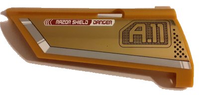 LEGO onderdeel Technic, Panel Fairing #21 Large Long, Small Hole, Side B with 'RAZOR SHIELD DANGER' and 'A.11' Pattern (Sticker) - Set 7714 (44351pb003)
