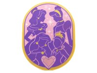 LEGO part Tile, Round 6 x 8 Oval with Dark Purple Belle, Cinderella, Ariel, and Tiana with Gold Trim on Metallic Pink Background, Heart Jewel Pattern 65474pb07