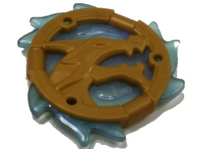 LEGO onderdeel Ring 3 x 3 with Dragon Head with Molded Satin Trans-Light Blue Flames Pattern (Ninjago Wave Amulet) (69567pb02)