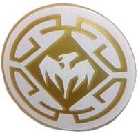 LEGO onderdeel Minifigure, Shield Circular Convex Face with White Dragon and Decorative Lines Pattern 75902pb12
