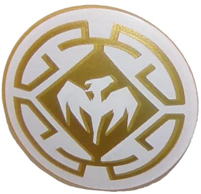 LEGO onderdeel Minifigure, Shield Circular Convex Face with White Dragon and Decorative Lines Pattern (75902pb12)