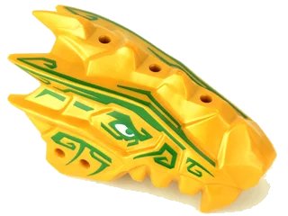 LEGO onderdeel Dragon Head (Ninjago) Jaw Upper Spiny with Dark Green Stripes and White Eyes Pattern (93071pb03)
