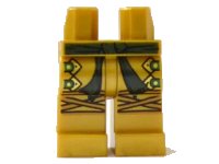 LEGO onderdeel Hips and Legs with Dark Green Sash, Gold Buckles and Yellow Knee Wrappings Pattern 970c00pb0220
