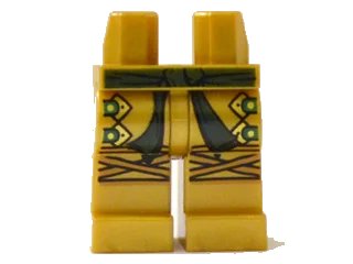 LEGO onderdeel Hips and Legs with Dark Green Sash, Gold Buckles and Yellow Knee Wrappings Pattern (970c00pb0220)