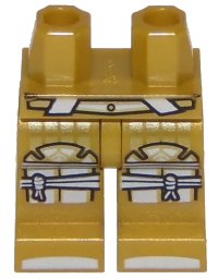 LEGO part Hips and Legs with White and Gold Belt, Knee Armor Tied, and Sandals Pattern 970c00pb0858
