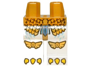 LEGO part Hips and White Legs with Gold Scaled Armor, Eagle Knee Covers and Yellow Talons Pattern (970c01pb19)