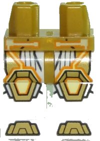 LEGO part Hips and White Legs with Gold, Orange, and Yellow Trim Lines, Knee Pads, and Sandals Pattern 970c01pb47