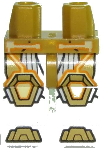 LEGO onderdeel Hips and White Legs with Gold, Orange, and Yellow Trim Lines, Knee Pads, and Sandals Pattern (970c01pb47)