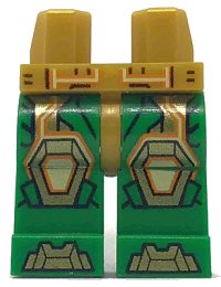 LEGO part Hips and Green Legs with Gold Knee Pads and Armor Toes, Bright Light Yellow and Orange Circuitry Pattern 970c06pb08