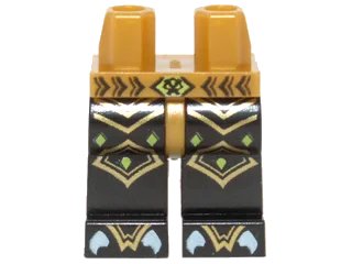 LEGO onderdeel Hips and Black Legs with Gold Scaled Armor, Lime Diamonds and White Claws Pattern (970c11pb17)