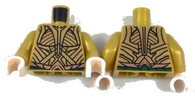 LEGO onderdeel Torso Atlantean Armor Elaborate with Gold Plates and Dark Green Belt Pattern / Pearl Gold Arms / Light Nougat Hands (973pb2854c01)