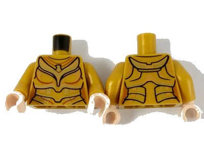 LEGO onderdeel Torso Female Plate Armor, Gold Eagle and Trim with Black and Reddish Brown Contour Lines Pattern / Pearl Gold Arms / Light Nougat Hands (973pb3879c01)