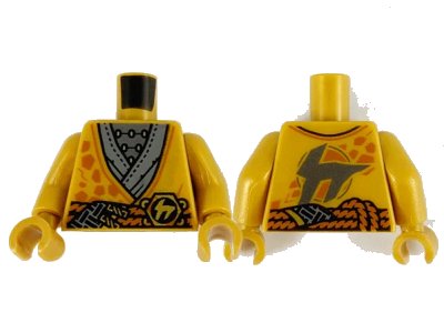 LEGO onderdeel Torso Tunic Dark Orange Rocks, Silver and Dark Bluish Gray Under Layers and Dark Orange Sash Pattern / Pearl Gold Arms / Pearl Gold Hands (973pb4172c01)
