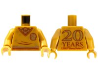 LEGO part Torso Harry Potter Sweater and Tie, Gryffindor Stripe and Shield, '20 YEARS LEGO Harry Potter' on Back Pattern / Pearl Gold Arms / Pearl Gold Hands 973pb4290c01