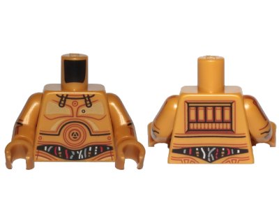 LEGO onderdeel Torso SW C-3PO with Red and Silver Wires and Gold Chest Highlights Pattern / Pearl Gold Arms with C-3PO Pattern / Pearl Gold Hands (973pb4713c01)
