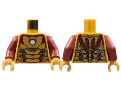 LEGO onderdeel Torso Iron Man Plate Armor, Silver Circle and Trim, Dark Red Edges Pattern / Dark Red Arms / Pearl Gold Hands (973pb4720c01)