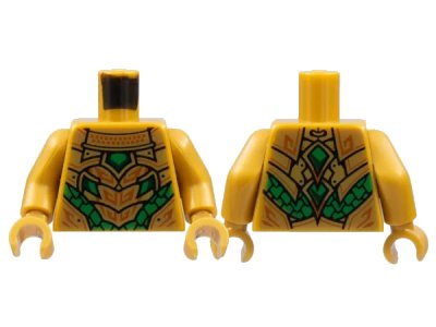LEGO onderdeel Torso Plate Armor, Green Scales, Dark Orange Trim Pattern / Pearl Gold Arms / Pearl Gold Hands (973pb4824c01)