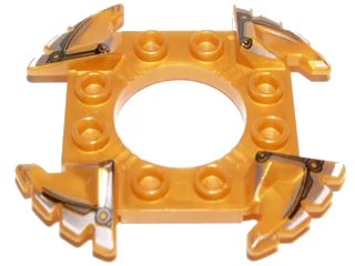 LEGO onderdeel Ring 4 x 4 with 2 x 2 Hole and 4 Serrated Ends with Black and Silver Pattern (Ninjago Spinner Crown) (98343pb03)