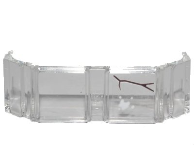 LEGO onderdeel Glass for Train Front 2 x 6 x 2 with Dark Brown Scratch and White Stain Pattern (Sticker) - Set 70419 (17457pb001)