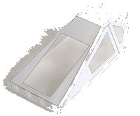 LEGO part Windscreen 8 x 4 x 2 with 2 Studs and Bar Handle with White Cockpit Window Frames Pattern 21849pb02