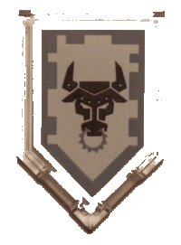 LEGO part Tile, Modified 2 x 3 Pentagonal with Nexo Power Shield Pattern - Metal Minotaur 22385pb076