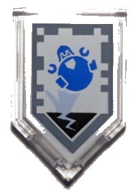 LEGO part Tile, Modified 2 x 3 Pentagonal with Nexo Power Shield Pattern - Loadmaster 22385pb081