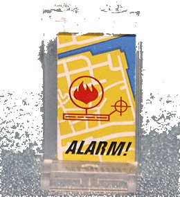 LEGO onderdeel Paneel 1 x 2 x 3 - Vaste Noppen met Stadskaart met Vlam en 'ALARM!' Patroon (Sticker) - Set 7240 (2362apb21)