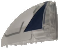 LEGO part Technic, Panel Curved 5 x 3 x 2 Corner Quarter Ellipse, Right with Dark Blue Edge and Silver Lines Pattern 2442pb001