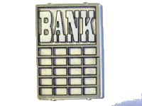 LEGO part Glass for Window 1 x 4 x 5 with White 'BANK' Pattern (Sticker) - Set 6765 2494pb01
