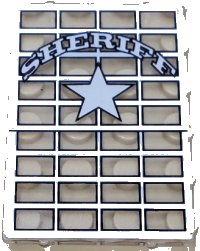 LEGO part Glass for Window 1 x 4 x 5 with Sheriff Pattern (Sticker) - Sets 6755 / 6764 2494pb05