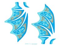 LEGO part Plastic Wing Dragon with White Spines, Dark Azure and Gold Scrollwork and White Sparkles Pattern, Sheet of 2 25348
