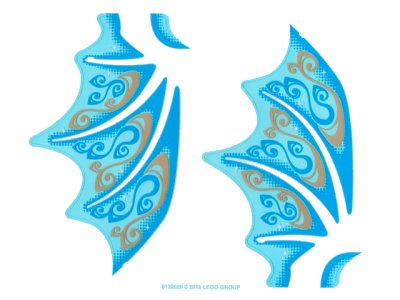 LEGO onderdeel Plastic Wing Dragon with White Spines, Dark Azure and Gold Scrollwork and White Sparkles Pattern, Sheet of 2 (25348)