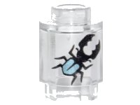 LEGO onderdeel Brick, Round 1 x 1 with Black and Metallic Light Blue Stag Beetle Pattern 3062pb052