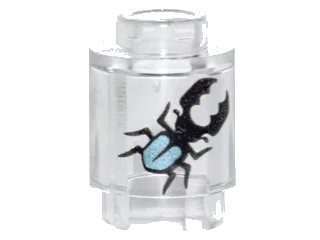 LEGO onderdeel Brick, Round 1 x 1 with Black and Metallic Light Blue Stag Beetle Pattern (3062pb052)