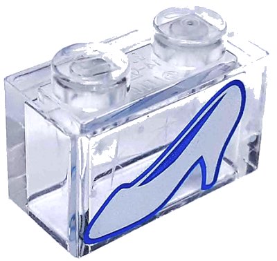LEGO onderdeel Brick 1 x 2 without Bottom Tube with Silver Shoe with Heel, Sparkles and Dots Pattern (Cinderella Glass Slipper) (3065pb04)
