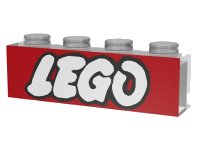 LEGO part Brick 1 x 4 without Bottom Tubes, with Lego Logo Open O Style Pattern 3066pb12