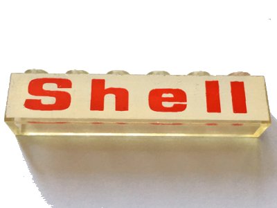 LEGO onderdeel Brick 1 x 6 without Bottom Tubes with Red 'Shell' on White Background Pattern (3067pb03)