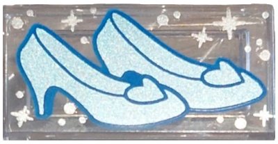 LEGO onderdeel Tile 1 x 2 with Metallic Light Blue Glass Slippers Pattern (3069pb0879)