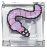 LEGO part Tile 1 x 1 with Bright Pink Worm, Coral Stripes, White Eyes, Black Outline Pattern 3070pb382