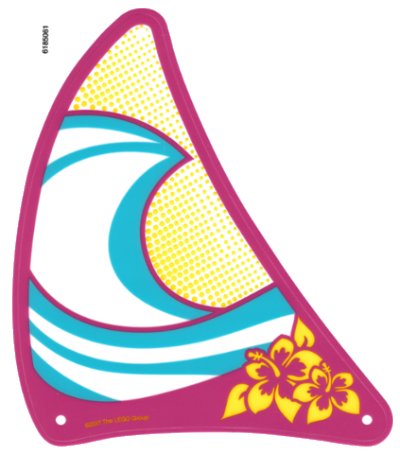 LEGO onderdeel Plastic Triangle 23 x 26 Sail with Magenta Border, White and Medium Azure Wavy Stripes and Yellow Flowers and Dots Pattern (32845)