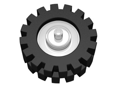 LEGO part Wheel Center Small with Stub Axles (Pulley Wheel) with Black Tire 15mm D. x 6mm Offset Tread Small (3464 / 3641) (3464c02)