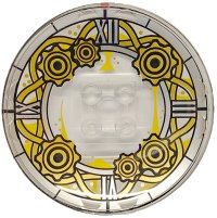 LEGO onderdeel Dish 6 x 6 Inverted (Radar) - Solid Studs with Clock Face with Silver Roman Numerals, Gold Curved Lines and Gears Pattern 44375bpb21