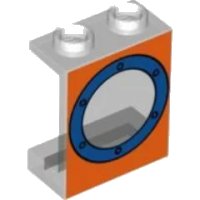 LEGO part Panel 1 x 2 x 2 - Hollow Studs with Blue Porthole on Orange Background Pattern 4864bpx16