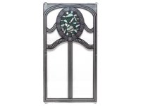 LEGO part Glass for Window 1 x 4 x 6 with Ornate Silver Frame and Dark Green and Sand Green Oval Stained Glass Pattern 57895pb032