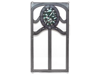 LEGO onderdeel Glass for Window 1 x 4 x 6 with Ornate Silver Frame and Dark Green and Sand Green Oval Stained Glass Pattern (57895pb032)