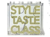 LEGO part Panel 1 x 4 x 3 with Side Supports - Hollow Studs with 'STYLE TASTE CLASS' Neon Sign Pattern 60581pb193