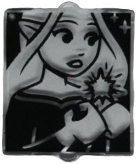 LEGO part Glass for Window 1 x 2 x 2 Flat Front with Elves Minifigure, Star and Sparkles on Black Background Pattern 60601pb049