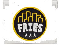 LEGO part Glass for Window 1 x 4 x 3 - Opening with White 'FRIES' and Stars with Bright Light Orange Border on Black Background Pattern 60603pb029